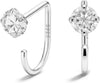 925 Sterling Silver 14K Gold Plated Huggie Half Hoop Earrings - CZ-4mm-White Gold