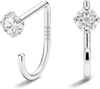 925 Sterling Silver 14K Gold Plated Huggie Half Hoop Earrings - CZ-3mm-White Gold