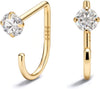 925 Sterling Silver 14K Gold Plated Huggie Half Hoop Earrings - CZ-3mm-Yellow Gold