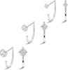 925 Sterling Silver 14K Gold Plated Huggie Half Hoop Earrings - CZ-2+3+4mm-White Gold