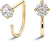 925 Sterling Silver 14K Gold Plated Huggie Half Hoop Earrings - CZ-4mm-Yellow Gold