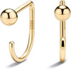 925 Sterling Silver 14K Gold Plated Huggie Half Hoop Earrings - Ball-Yellow Gold