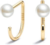 925 Sterling Silver 14K Gold Plated Huggie Half Hoop Earrings - Pearl-Yellow Gold