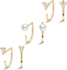 925 Sterling Silver 14K Gold Plated Huggie Half Hoop Earrings - 3pair-Yellow Gold
