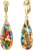 Boho Long Teardrop Stone Clip on Earrings for Women Stone Statement Earrings Non Pierced Gold Tone - main view
