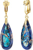 Boho Long Teardrop Stone Clip on Earrings for Women Stone Statement Earrings Non Pierced Gold Tone - lighe and Deep Blue- Golden Clip