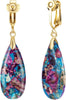 Boho Long Teardrop Stone Clip on Earrings for Women Stone Statement Earrings Non Pierced Gold Tone - Purple&Blue- Golden Clip