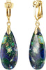 Boho Long Teardrop Stone Clip on Earrings for Women Stone Statement Earrings Non Pierced Gold Tone - Blue&Green- Golden Clip