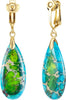 Boho Long Teardrop Stone Clip on Earrings for Women Stone Statement Earrings Non Pierced Gold Tone - Green- Golden Clip