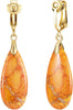 Boho Long Teardrop Stone Clip on Earrings for Women Stone Statement Earrings Non Pierced Gold Tone - Orange- Golden Clip