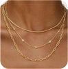 Layered 14k-Gold-Plated Necklace for Women, Necklaces Stack Jewelry - 3 Pcs CZ Paperclip Chain Set