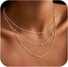Layered 14k-Gold-Plated Necklace for Women, Necklaces Stack Jewelry - 3 Pcs Ball Satellite Wave Chain Set