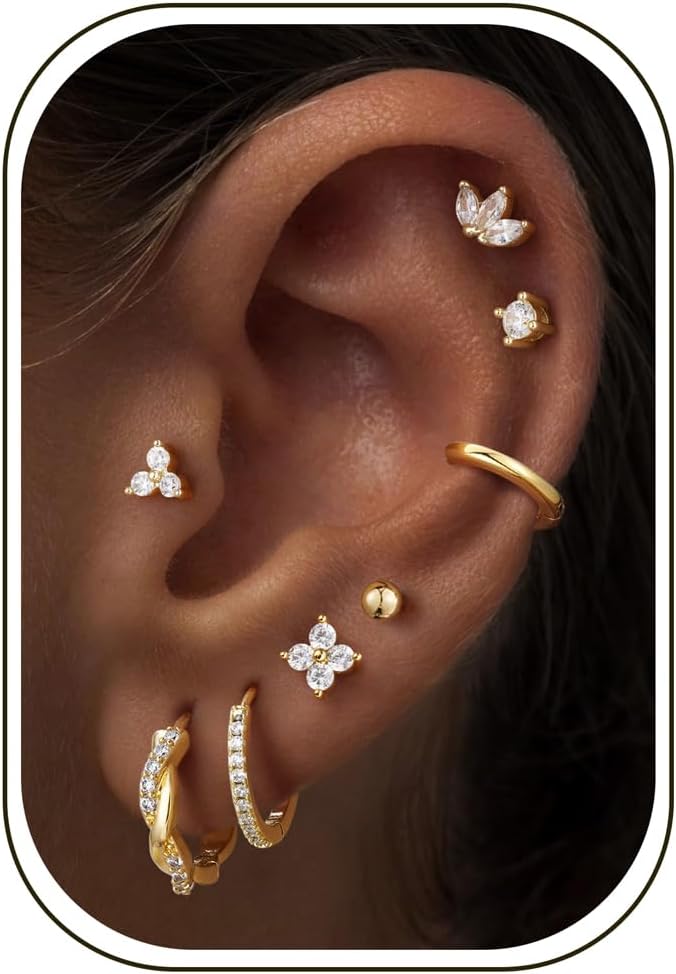 8 Pairs Gold Huggie Hoop Earrings for Women - main view