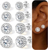4 Pairs Silver Stud Earrings for Women, 18K Silver Plated Premium Cubic Zirconia Earrings, Halo Round Square Stud Earrings Set for Women - main view