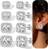4 Pairs Silver Stud Earrings for Women, 18K Silver Plated Premium Cubic Zirconia Earrings, Halo Round Square Stud Earrings Set for Women - 4 Pairs-Square Stud