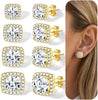 4 Pairs Silver Stud Earrings for Women, 18K Silver Plated Premium Cubic Zirconia Earrings, Halo Round Square Stud Earrings Set for Women - 4 Pairs-Square Stud gold