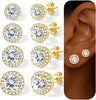 4 Pairs Silver Stud Earrings for Women, 18K Silver Plated Premium Cubic Zirconia Earrings, Halo Round Square Stud Earrings Set for Women - 4 Pairs-Round Stud gold