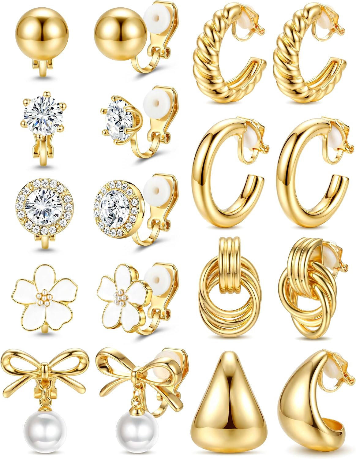 Clip On Earrings for Women 14K Gold Plated Clip Earrings Non Pierced - main view