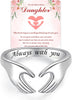 Sterling Silver Hug Ring for Women Adjustable Love Promise Ring Inspirational Open Rings Birthday Gift for Best Friend - 925 Sterling Silver Hand Heart Ring