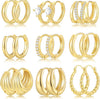 8 Pairs Gold Hoop Earrings Set for Women, 14K Gold Plated Stackable Gifts - Bright Gold