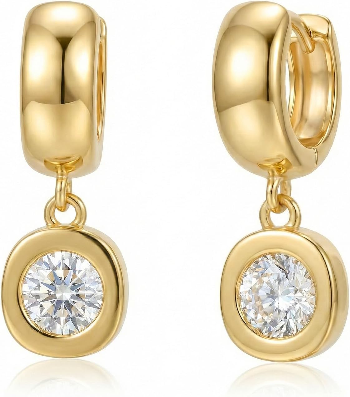 Trendy Gold Dangle Earrings for Women, Chunky Statement CZ Hoops - main view