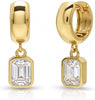 Trendy Gold Dangle Earrings for Women, Chunky Statement CZ Hoops - Gold-Chunky Rectangle Hoops