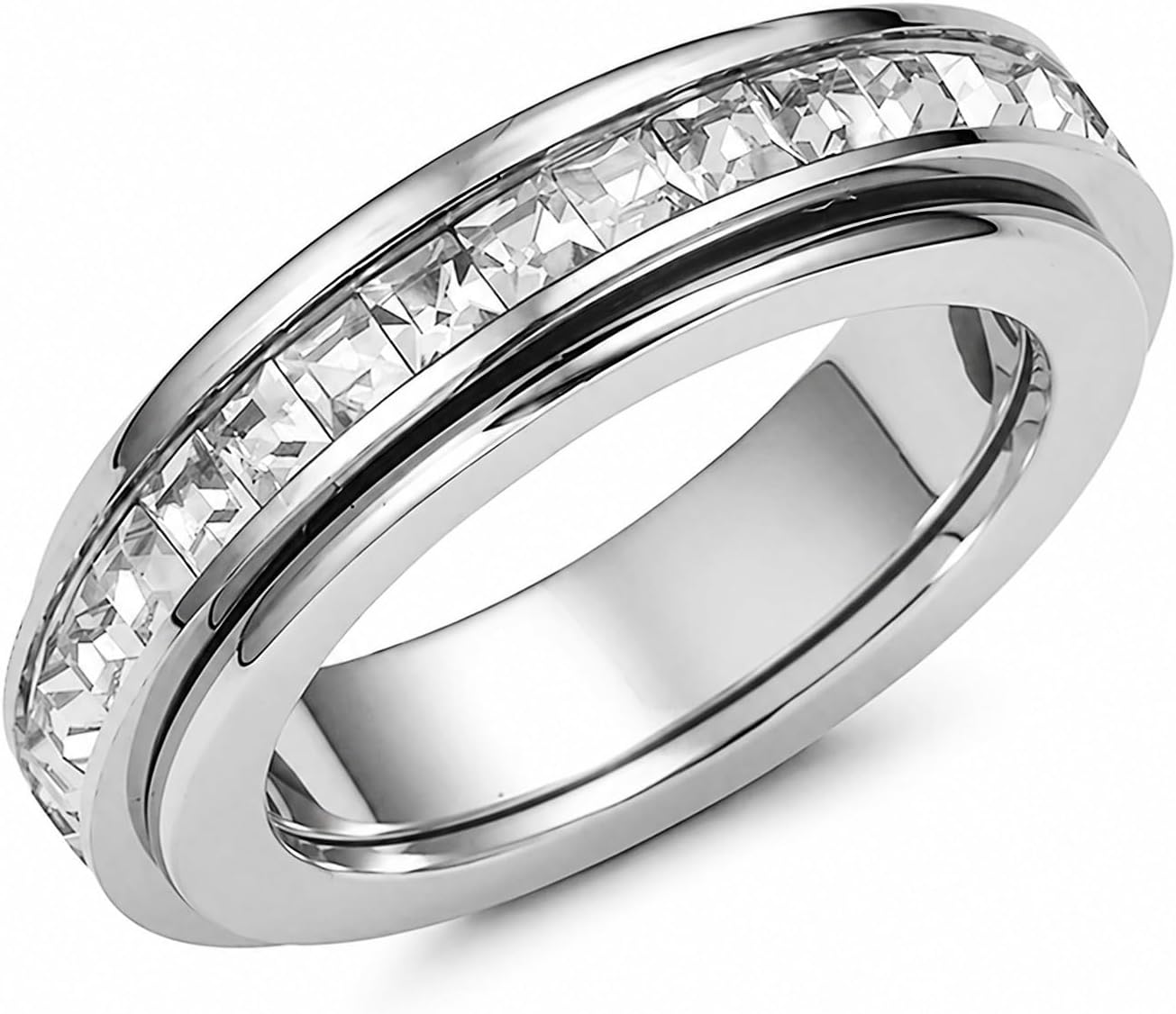 6mm Titanium Fidget Rings for Women Anxiety Relasing, Full Cubic Zirconia Ring Eternity Wedding Band Ring Love Statement Jewelry, Stainless Steel - main view