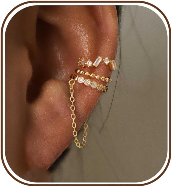 Ear Cuff Earrings for Women Non Piercing, Dainty 14K Gold Plated Chain Cartilage Earrings Set Gold Statement Cuff Earring Stack Fashion Cartilage - main view