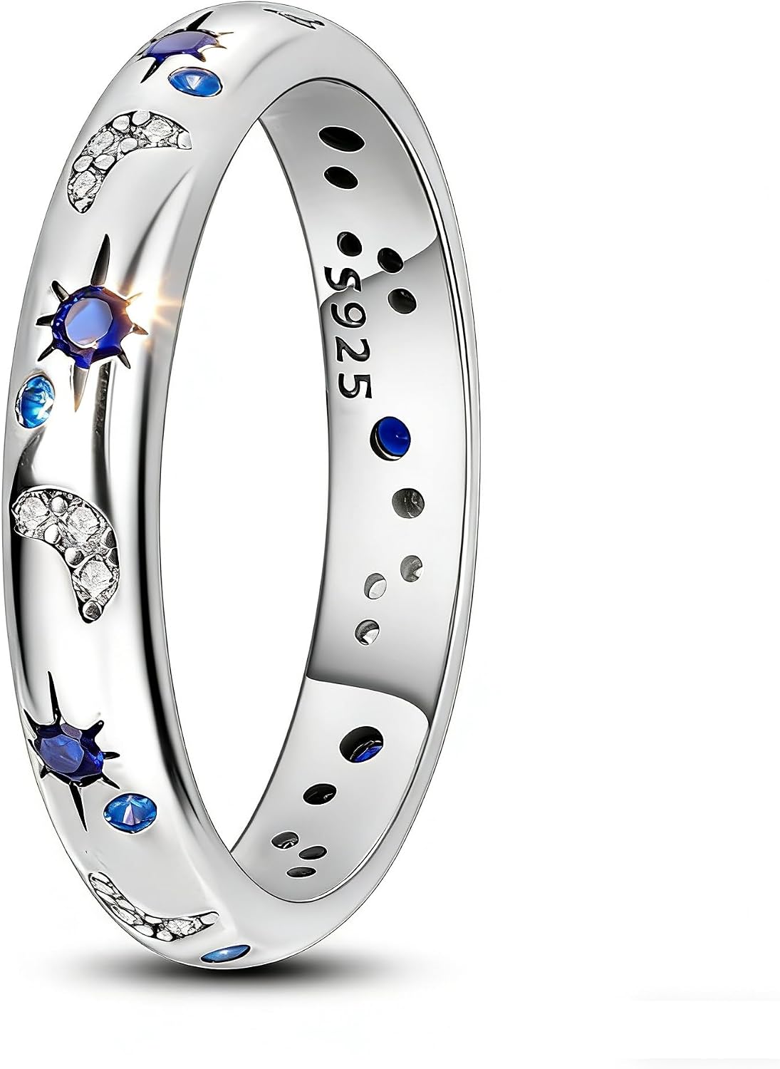 925 Sterling Silver Sun Moon Star Ring for Women Sapphire Stackable - main view
