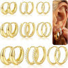 9 Pairs Gold Huggie Hoop Earrings for Women, 14K Gold Plated Stackable Set - main view
