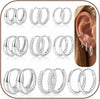 9 Pairs Gold Huggie Hoop Earrings for Women, 14K Gold Plated Stackable Set - Silver-9 pairs hoop earrings