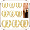 9 Pairs Gold Huggie Hoop Earrings for Women, 14K Gold Plated Stackable Set - GoldB-9 pairs hoop earrings