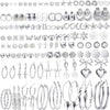 75 Pairs Gold Stud Earrings Set for Women, Trendy Pearl Cubic Zirconia Multiple Piercings Earrings Packs, Stud Hoops Earrings for Gift Jewelry - Silver