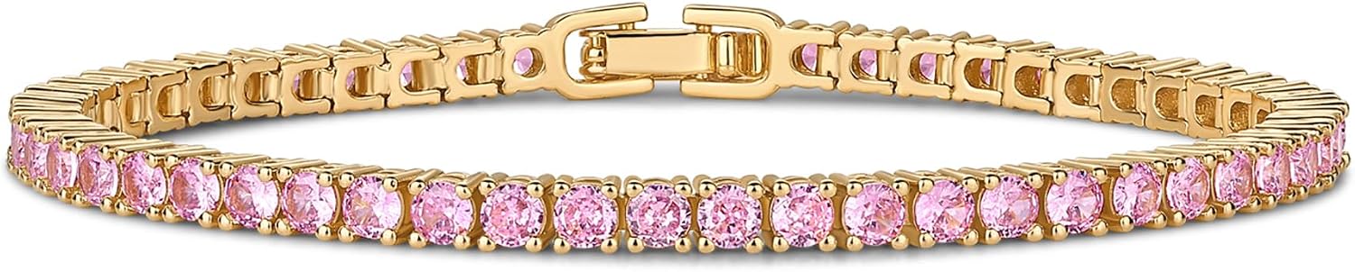 Tennis Bracelet for Women with 14K Gold Plated Colorful Cubic Zirconia Colored Cubic Zirconia Gold Tennis Bracelet Jewelry Summer - main view
