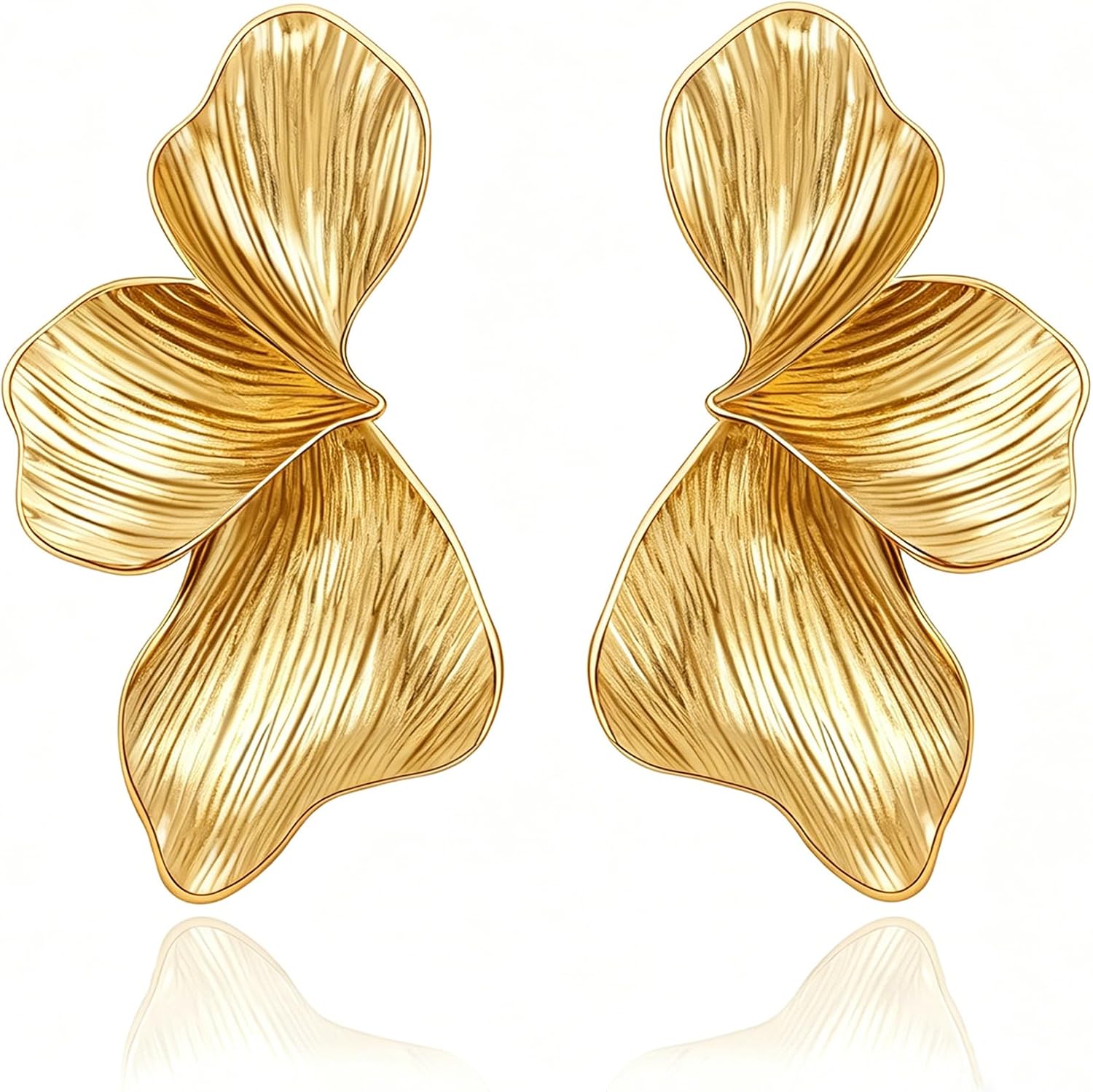 Chunky Gold Statement Earrings For Women Trendy Gold Plated Sectored Flower Leaf Angel Wing Earrings Large Stud Jewlery - main view