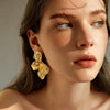 Chunky Gold Statement Earrings For Women Trendy Gold Plated Sectored Flower Leaf Angel Wing Earrings Large Stud Jewlery - view 2