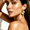 Chunky Gold Statement Earrings For Women Trendy Gold Plated Sectored Flower Leaf Angel Wing Earrings Large Stud Jewlery - view 3