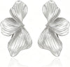 Chunky Gold Statement Earrings For Women Trendy Gold Plated Sectored Flower Leaf Angel Wing Earrings Large Stud Jewlery - Flower-Silver