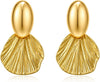 Chunky Gold Statement Earrings For Women Trendy Gold Plated Sectored Flower Leaf Angel Wing Earrings Large Stud Jewlery - Shell-Gold