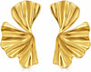 Chunky Gold Statement Earrings For Women Trendy Gold Plated Sectored Flower Leaf Angel Wing Earrings Large Stud Jewlery - Leaf - Gold
