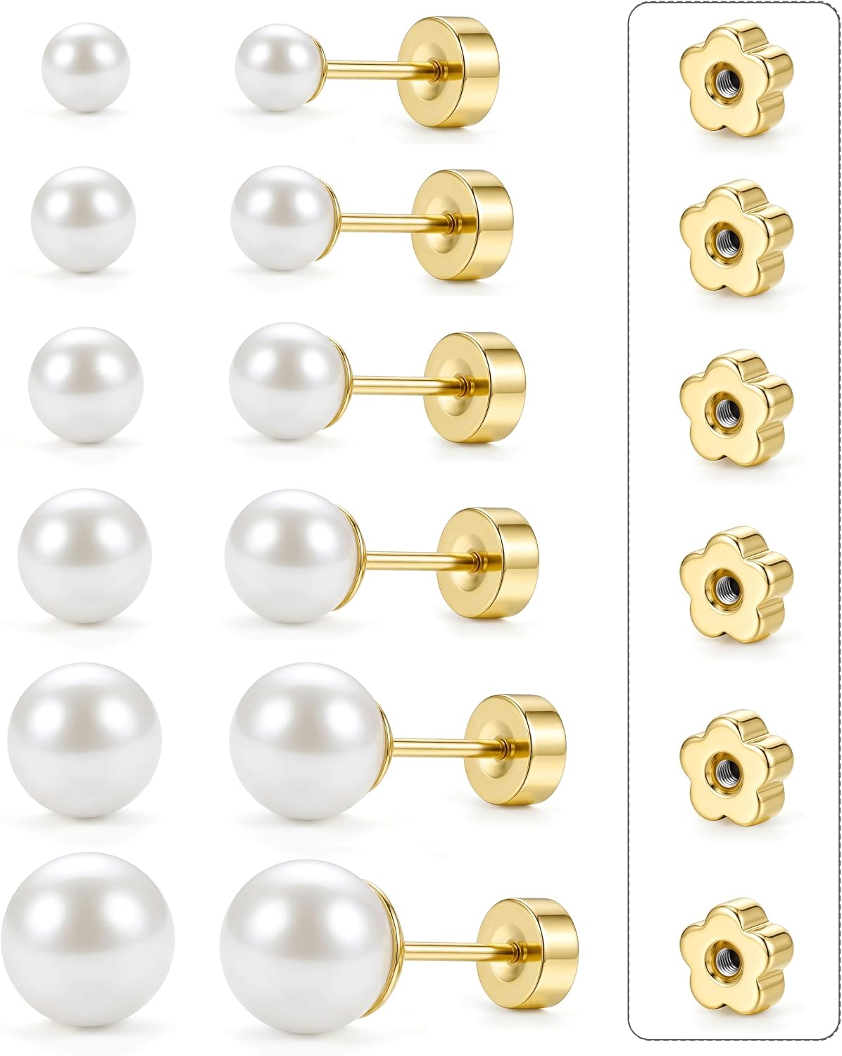 14K Gold Plated Pearl Earrings for Women Flat Back Stud - main view