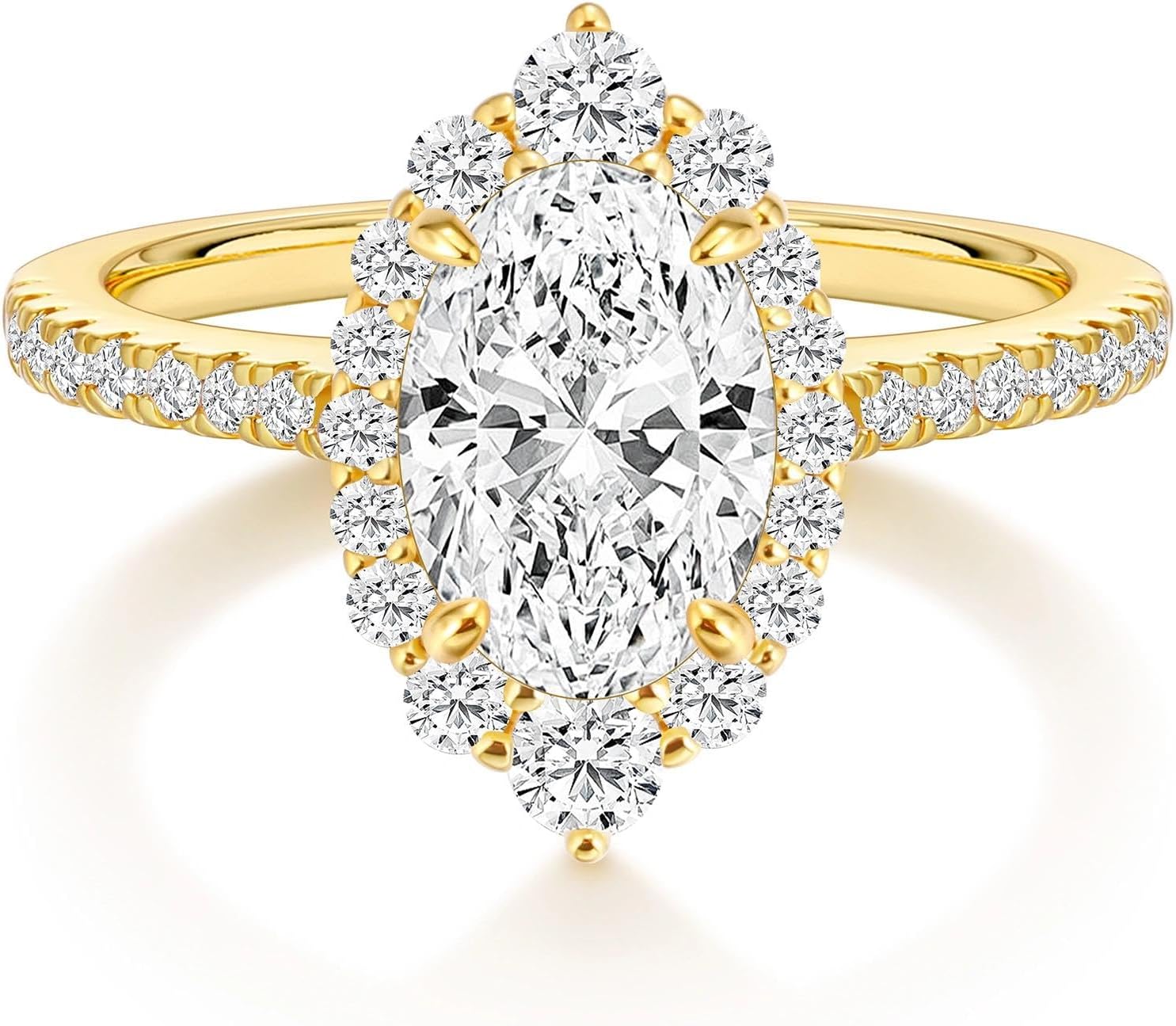3CT Oval Cut CZ Engagement Rings for Women Halo Wedding Band - main view