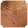Layered Gold Necklaces for Women with 14K Plated Gold Sterling Silver Plated Dainty Pendant Necklace Set with Cubic Zirconia Stackable Chain Choker - C-N0548-CZ