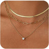 Layered Gold Necklaces for Women with 14K Plated Gold Sterling Silver Plated Dainty Pendant Necklace Set with Cubic Zirconia Stackable Chain Choker - C-N0545-CZ
