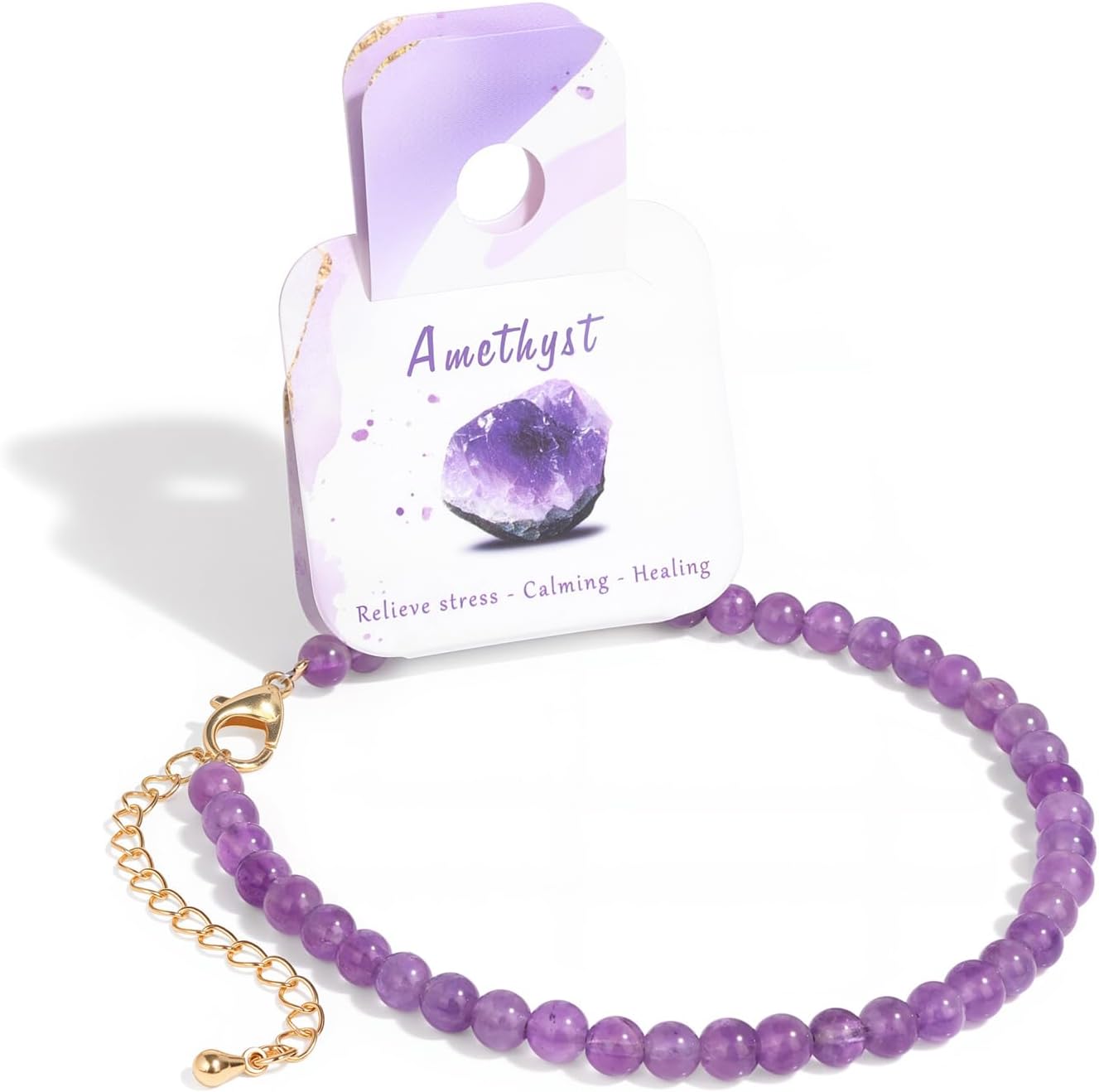 Natural Stone Beaded Anklets for Women, Handmade Boho Clear Quartz 4mm Crystal Beads Anklet, Gold Chain Adjustable Ankles Bracelet, Beach Summer - main view
