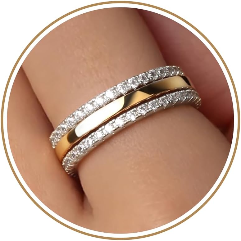Stackable Rings, Two Tone CZ Eternity Band Set - main view