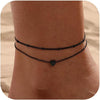 Ankle Bracelets for Women Anklet - 2 Layered Bead&Heart-BLK