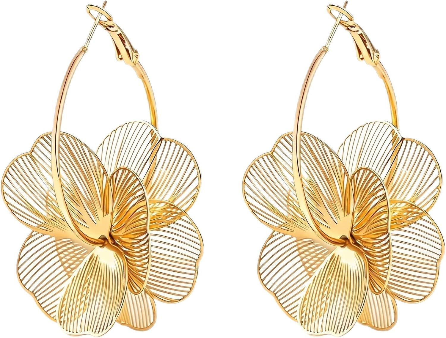 Dangle Flower Gold Earrings for Women, Trendy Statement Hoop Earrings Gifts - main view