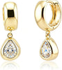 Dangle Flower Gold Earrings for Women, Trendy Statement Hoop Earrings Gifts - Teardrop 14K gold CZ