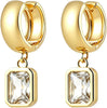 Dangle Flower Gold Earrings for Women, Trendy Statement Hoop Earrings Gifts - Rectangle 14K gold CZ